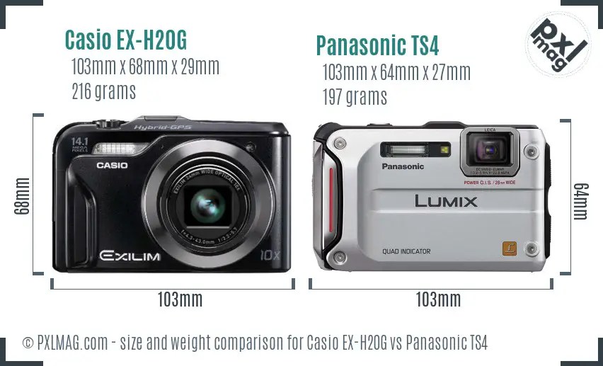 Casio EX-H20G vs Panasonic TS4 size comparison