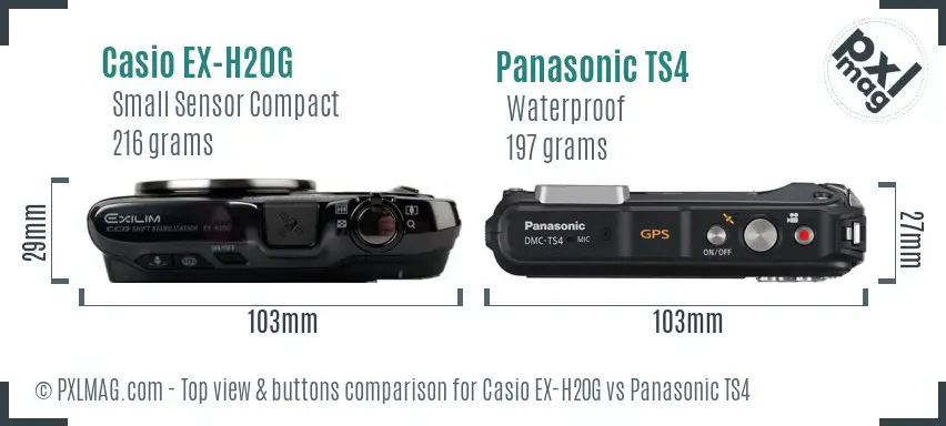 Casio EX-H20G vs Panasonic TS4 top view buttons comparison