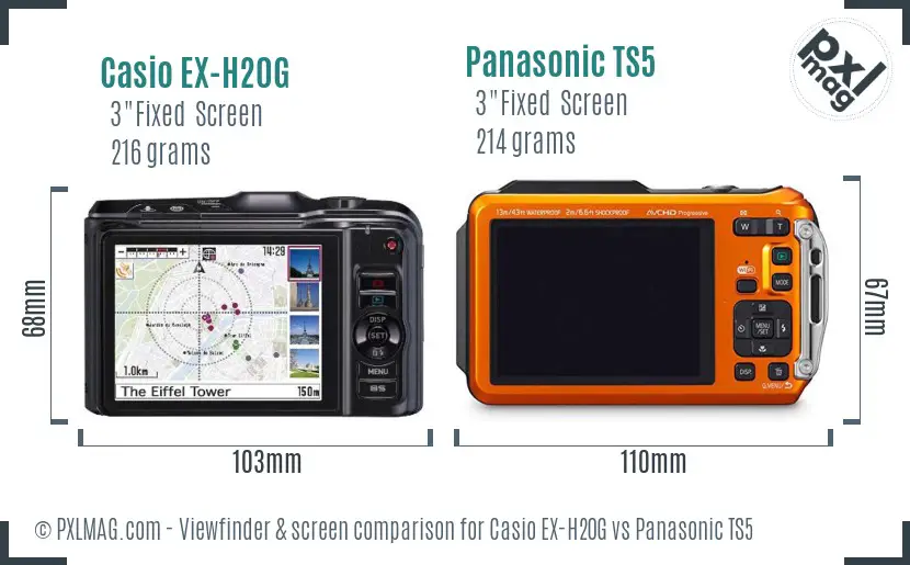 Casio EX-H20G vs Panasonic TS5 Screen and Viewfinder comparison