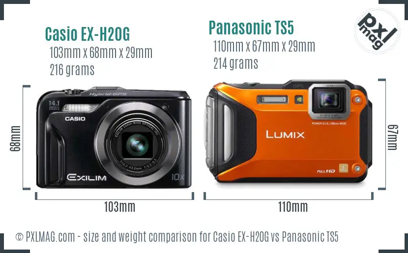 Casio EX-H20G vs Panasonic TS5 size comparison