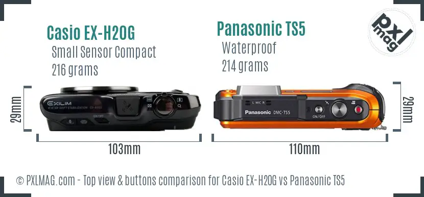 Casio EX-H20G vs Panasonic TS5 top view buttons comparison