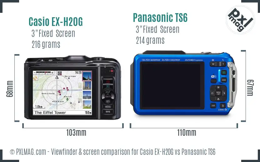 Casio EX-H20G vs Panasonic TS6 Screen and Viewfinder comparison