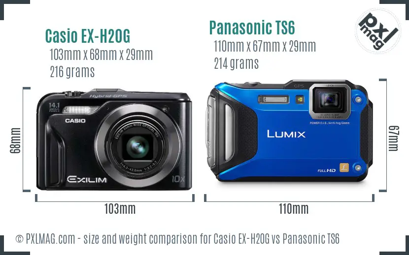 Casio EX-H20G vs Panasonic TS6 size comparison