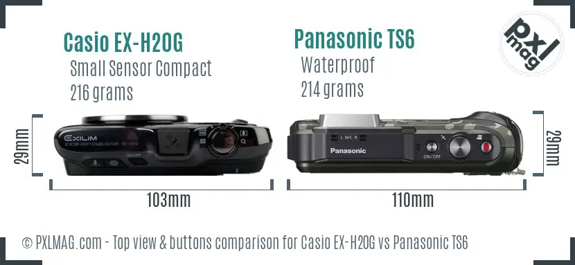 Casio EX-H20G vs Panasonic TS6 top view buttons comparison