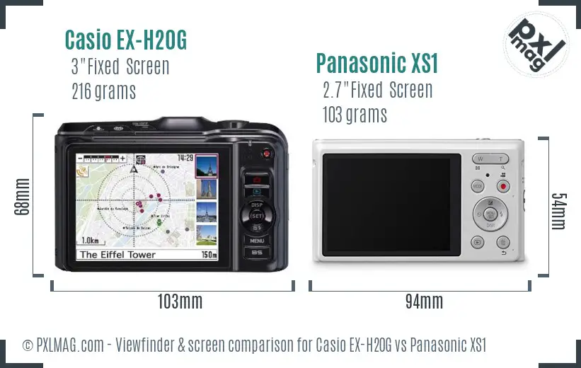 Casio EX-H20G vs Panasonic XS1 Screen and Viewfinder comparison