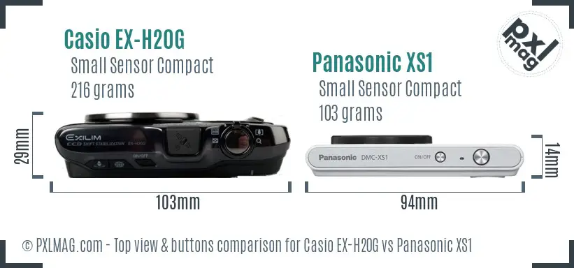 Casio EX-H20G vs Panasonic XS1 top view buttons comparison