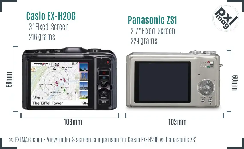 Casio EX-H20G vs Panasonic ZS1 Screen and Viewfinder comparison