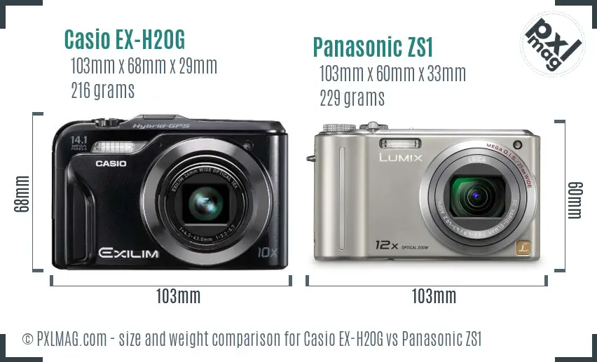 Casio EX-H20G vs Panasonic ZS1 size comparison