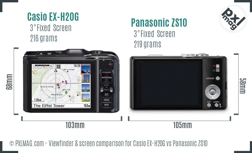 Casio EX-H20G vs Panasonic ZS10 Screen and Viewfinder comparison