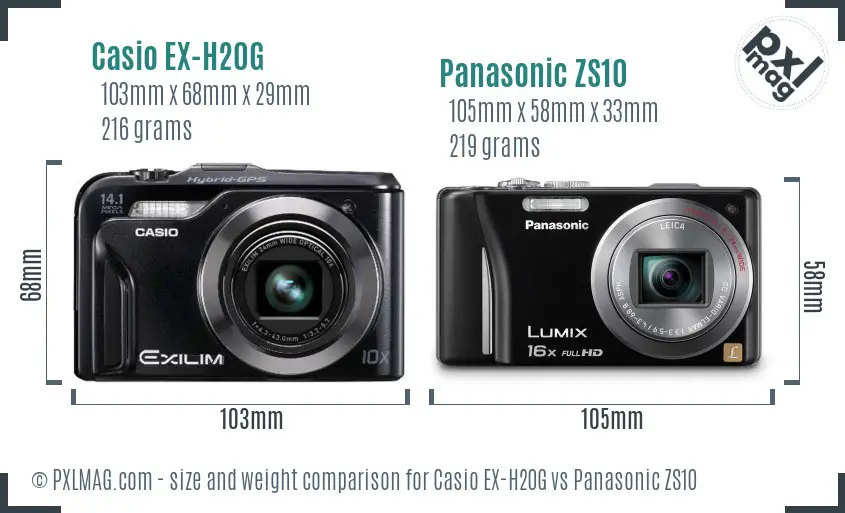 Casio EX-H20G vs Panasonic ZS10 size comparison