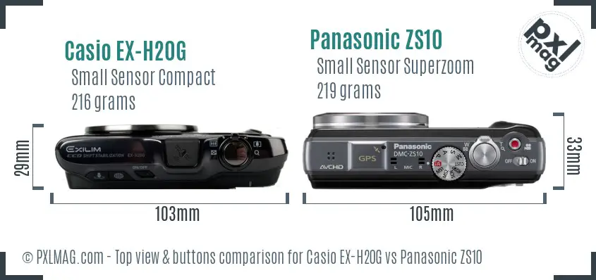 Casio EX-H20G vs Panasonic ZS10 top view buttons comparison
