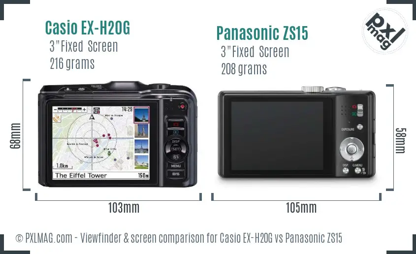 Casio EX-H20G vs Panasonic ZS15 Screen and Viewfinder comparison