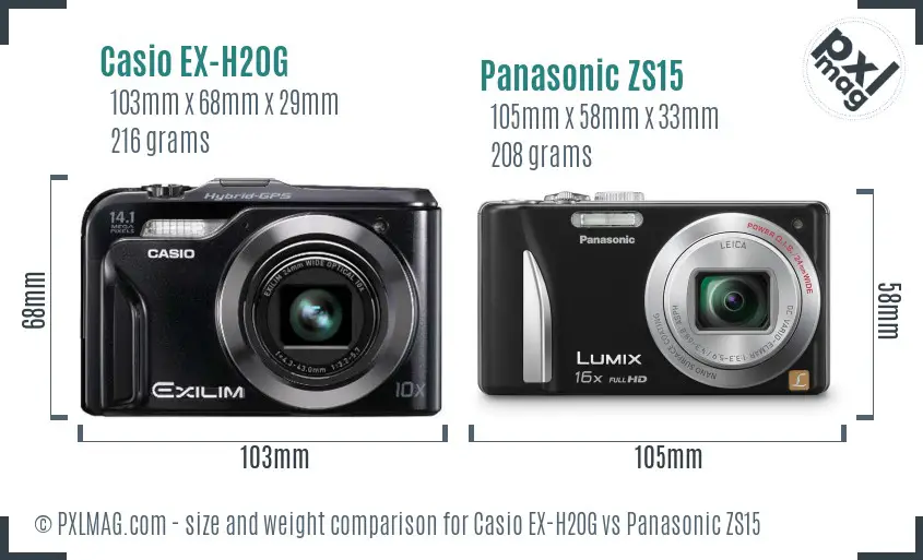 Casio EX-H20G vs Panasonic ZS15 size comparison