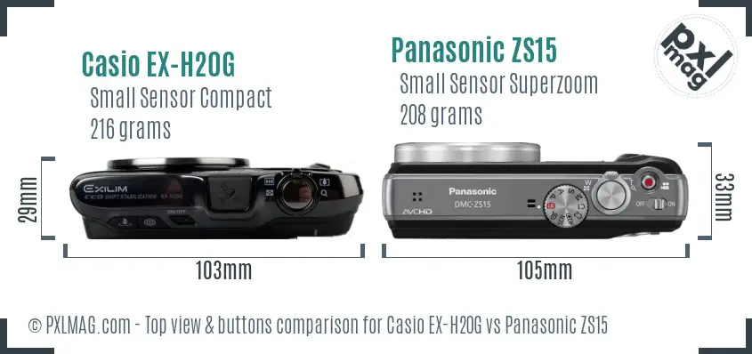 Casio EX-H20G vs Panasonic ZS15 top view buttons comparison