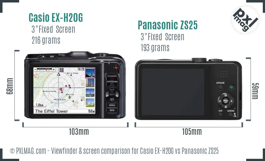 Casio EX-H20G vs Panasonic ZS25 Screen and Viewfinder comparison