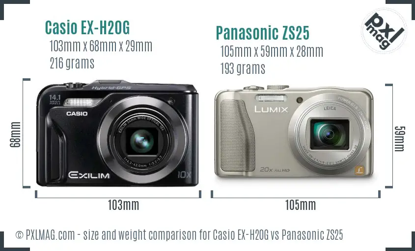 Casio EX-H20G vs Panasonic ZS25 size comparison