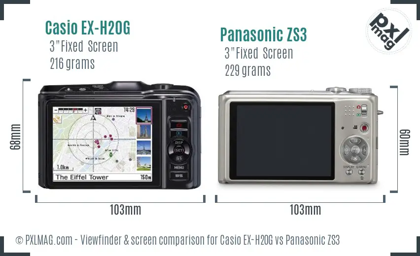 Casio EX-H20G vs Panasonic ZS3 Screen and Viewfinder comparison Casio EX-H20G vs Panasonic ZS3 Screen and Viewfinder comparison