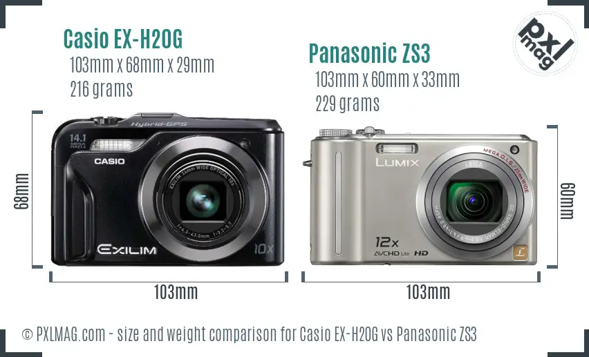 Casio EX-H20G vs Panasonic ZS3 size comparison Casio EX-H20G vs Panasonic ZS3 size comparison