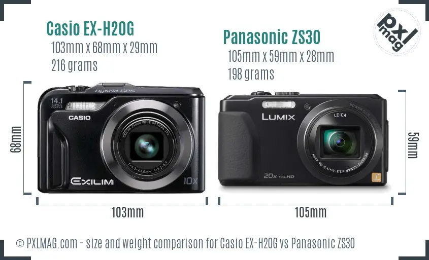 Casio EX-H20G vs Panasonic ZS30 size comparison Casio EX-H20G vs Panasonic ZS30 size comparison