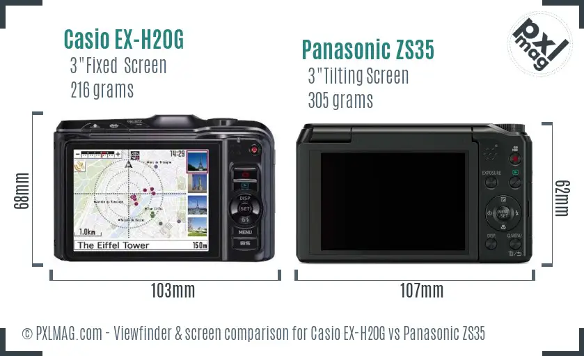 Casio EX-H20G vs Panasonic ZS35 Screen and Viewfinder comparison Casio EX-H20G vs Panasonic ZS35 Screen and Viewfinder comparison