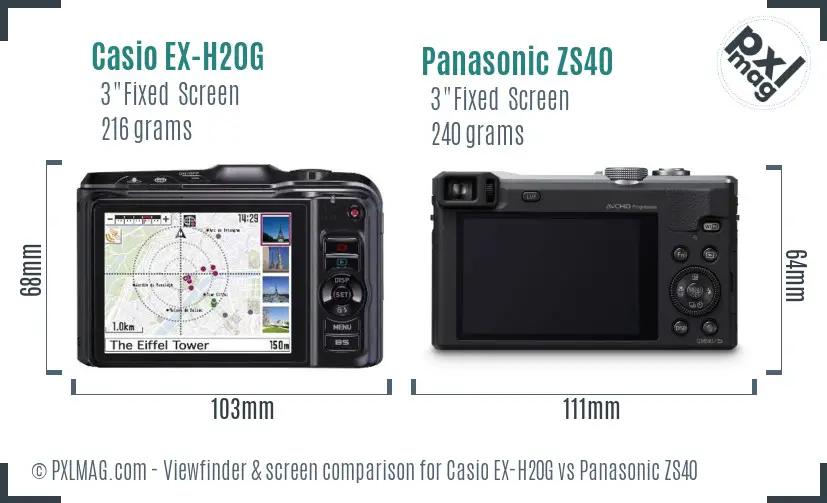 Casio EX-H20G vs Panasonic ZS40 Screen and Viewfinder comparison