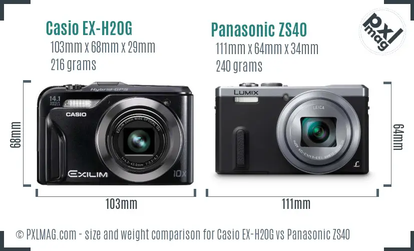 Casio EX-H20G vs Panasonic ZS40 size comparison