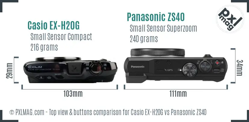 Casio EX-H20G vs Panasonic ZS40 top view buttons comparison