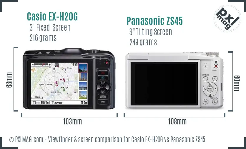 Casio EX-H20G vs Panasonic ZS45 Screen and Viewfinder comparison Casio EX-H20G vs Panasonic ZS45 Screen and Viewfinder comparison