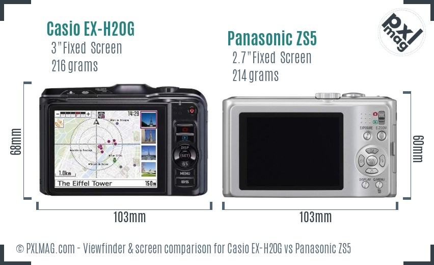 Casio EX-H20G vs Panasonic ZS5 Screen and Viewfinder comparison