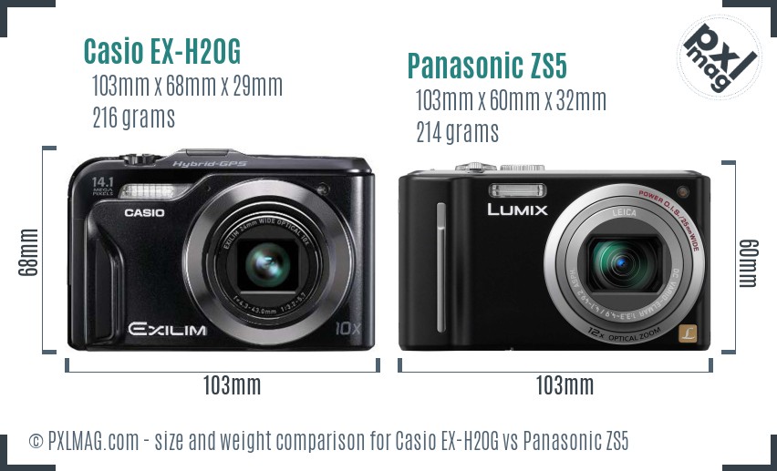 Casio EX-H20G vs Panasonic ZS5 size comparison Casio EX-H20G vs Panasonic ZS5 size comparison