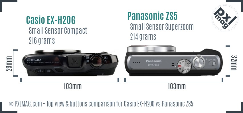 Casio EX-H20G vs Panasonic ZS5 top view buttons comparison