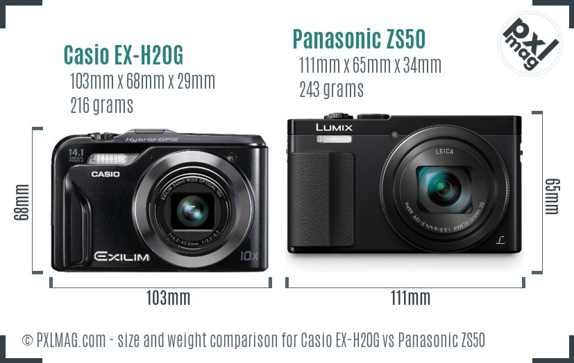 Casio EX-H20G vs Panasonic ZS50 size comparison