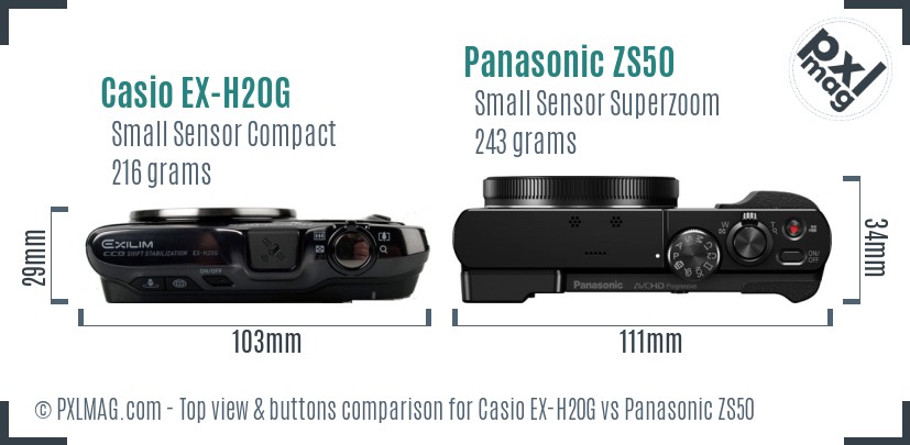 Casio EX-H20G vs Panasonic ZS50 top view buttons comparison