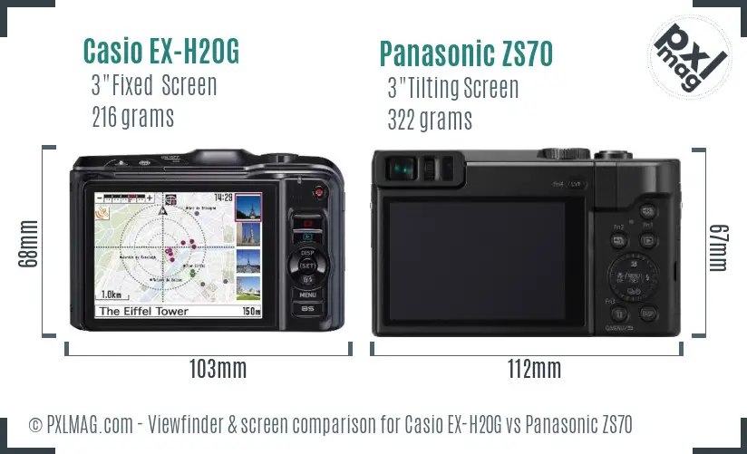 Casio EX-H20G vs Panasonic ZS70 Screen and Viewfinder comparison