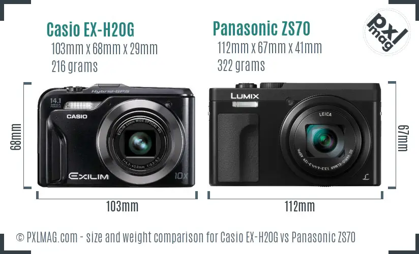 Casio EX-H20G vs Panasonic ZS70 size comparison