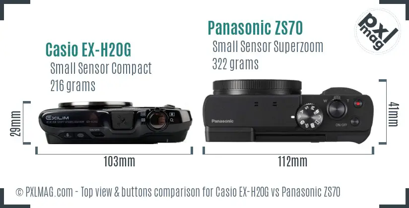 Casio EX-H20G vs Panasonic ZS70 top view buttons comparison