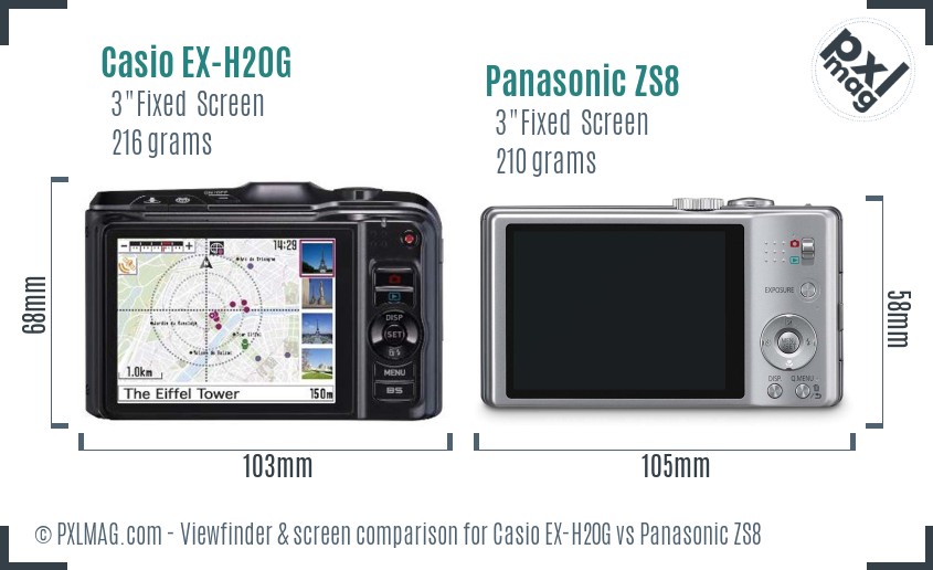 Casio EX-H20G vs Panasonic ZS8 Screen and Viewfinder comparison
