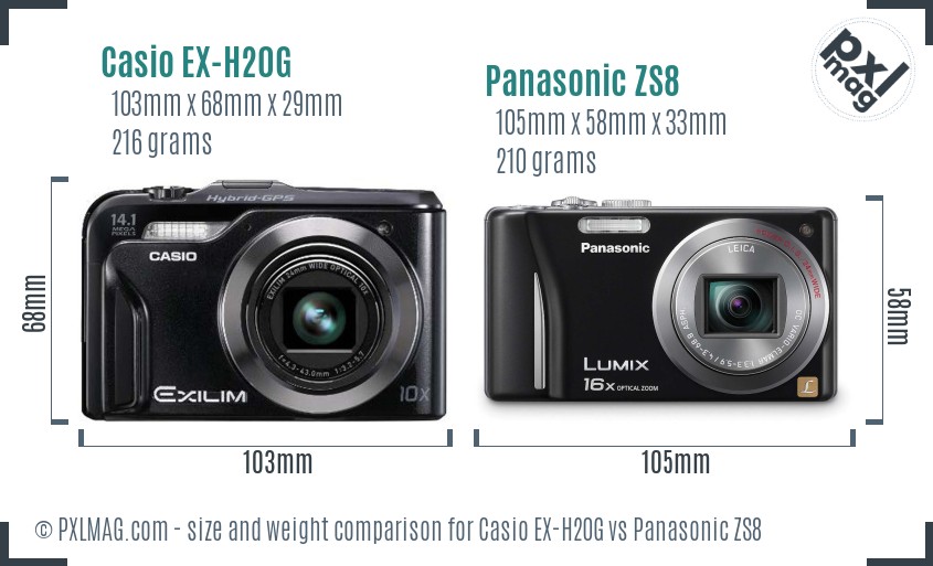 Casio EX-H20G vs Panasonic ZS8 size comparison