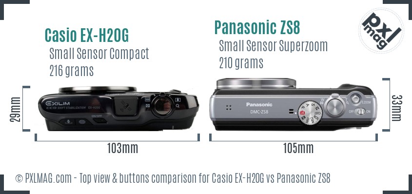 Casio EX-H20G vs Panasonic ZS8 top view buttons comparison