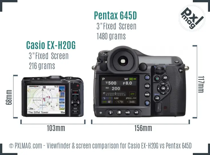 Casio EX-H20G vs Pentax 645D Screen and Viewfinder comparison
