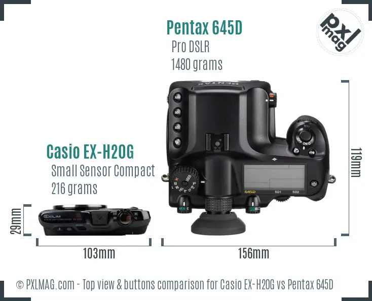 Casio EX-H20G vs Pentax 645D top view buttons comparison