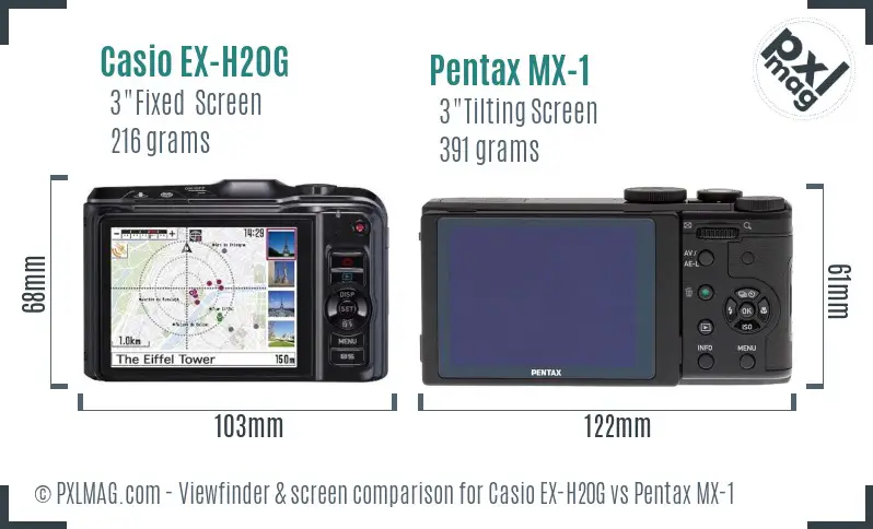 Casio EX-H20G vs Pentax MX-1 Screen and Viewfinder comparison