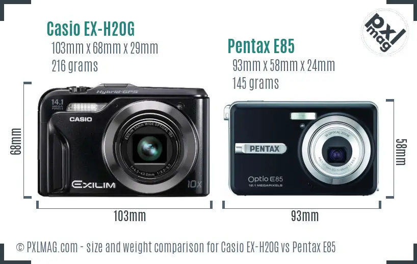 Casio EX-H20G vs Pentax E85 size comparison