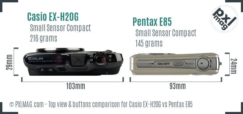 Casio EX-H20G vs Pentax E85 top view buttons comparison