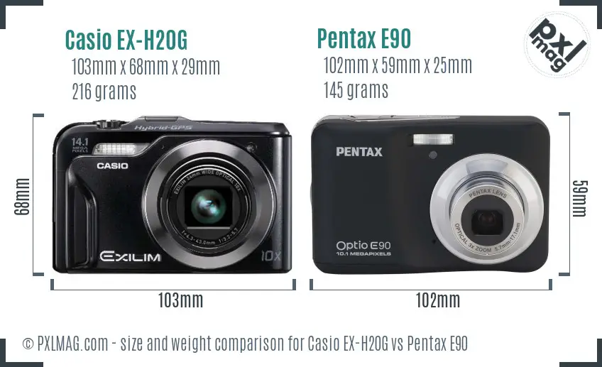Casio EX-H20G vs Pentax E90 size comparison Casio EX-H20G vs Pentax E90 size comparison