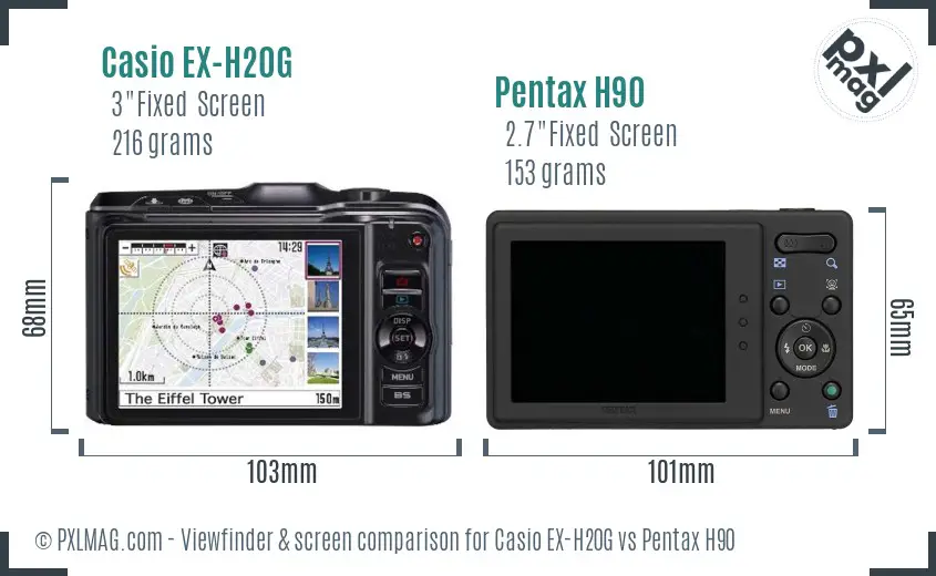 Casio EX-H20G vs Pentax H90 Screen and Viewfinder comparison