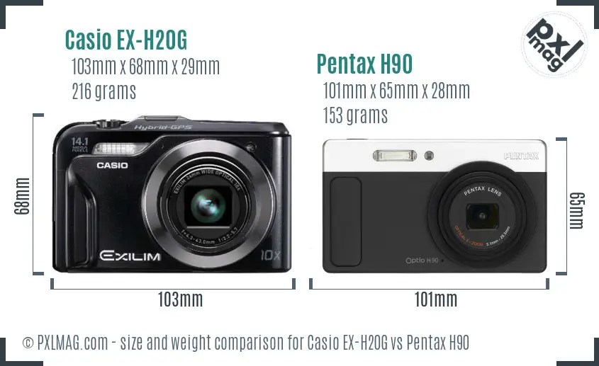Casio EX-H20G vs Pentax H90 size comparison