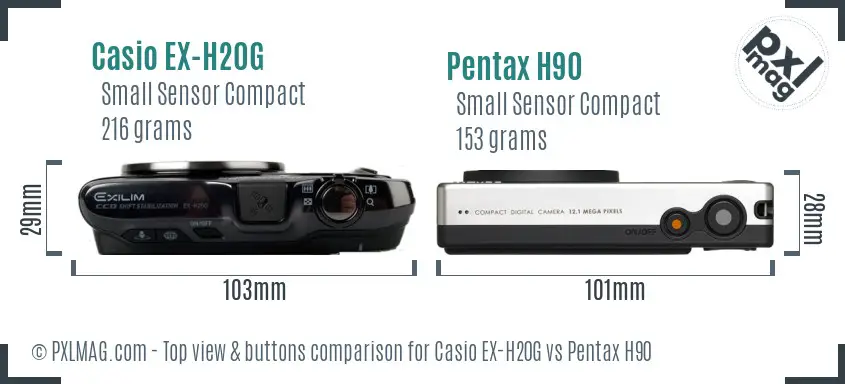 Casio EX-H20G vs Pentax H90 top view buttons comparison