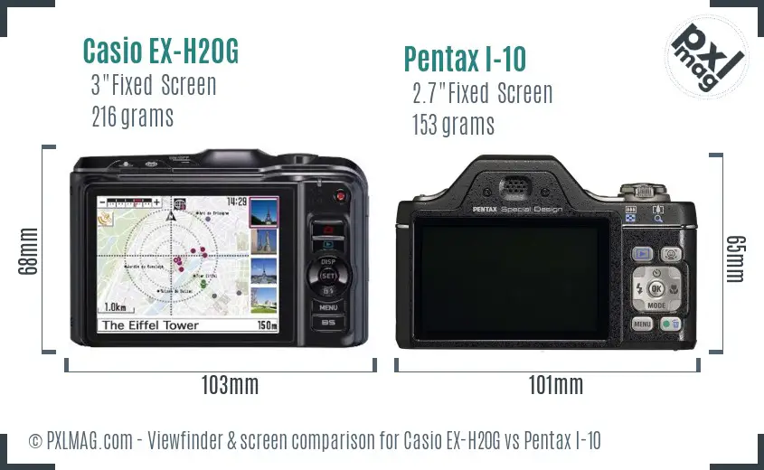 Casio EX-H20G vs Pentax I-10 Screen and Viewfinder comparison