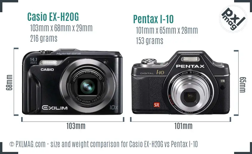 Casio EX-H20G vs Pentax I-10 size comparison